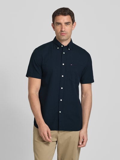 Tommy Hilfiger Regular Fit Kurzarmhemd aus Seersucker-Baumwolle Marine 4