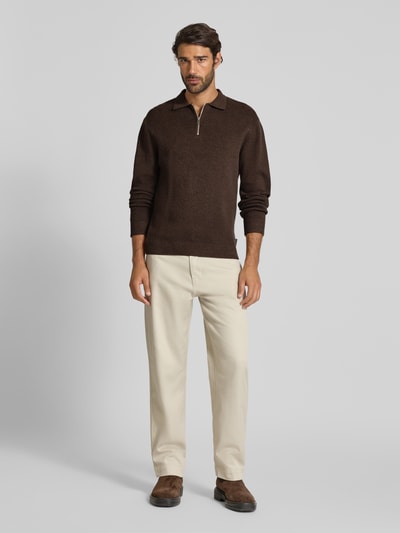 Jack & Jones Premium Strickpullover mit gerippten Abschlüssen Modell 'MILANO' Dunkelbraun Melange 1