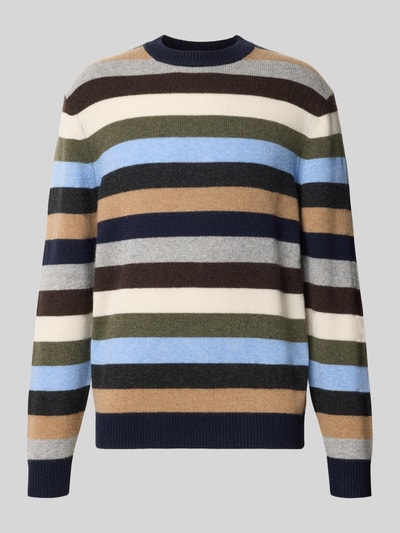 Produktfoto, Regular Fit Pullover aus reinem kasjmier van Christian Berg Men in Tricotlook met ronde hals, meerkleurige strepen, ruglengte bij maat M 68 cm, mouwlengte bij maat M 68 cm