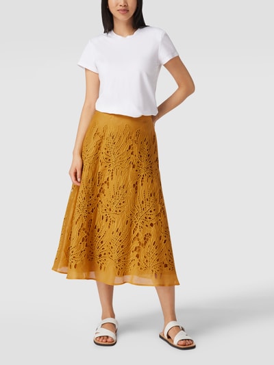 Max Mara Studio Midirok met gebloemd ajourpatroon, model 'Felix' Mosterdgeel - 1