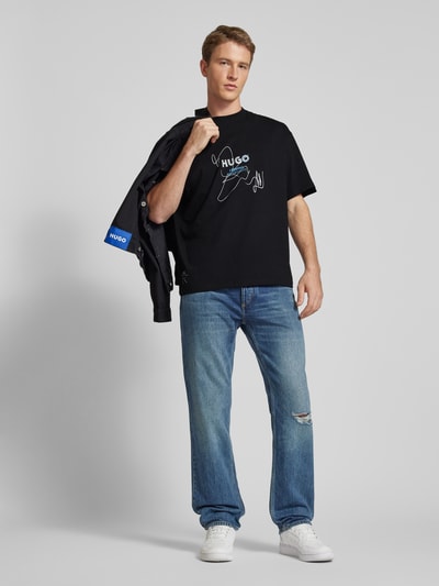 Hugo Blue Oversized T-Shirt aus Viskose Modell 'Nabion' Black 1