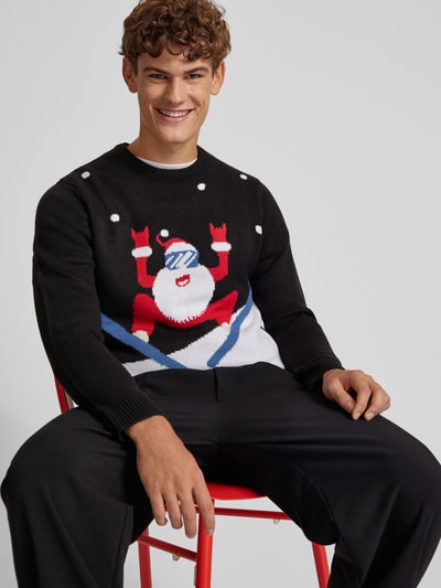 Only & Sons Weihnachtspullover mit gerippten Abschlüssen Modell 'XMAS' Black 3