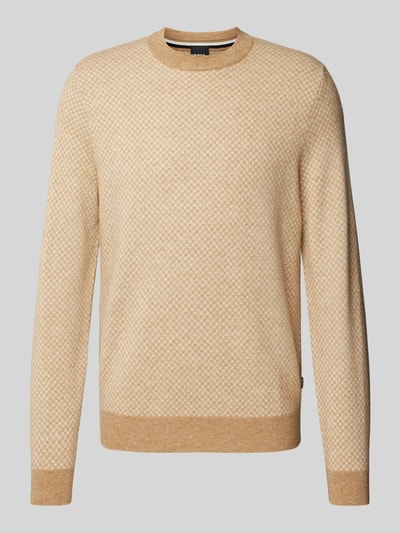 BOSS Strickpullover mit gerippten Abschlüssen Modell 'Eltoro' Beige 2