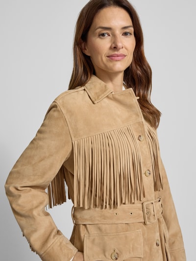 Lauren Ralph Lauren Lederjacke aus Ziegenvelours mit Fransen Modell 'MAJAYA' Sand 3