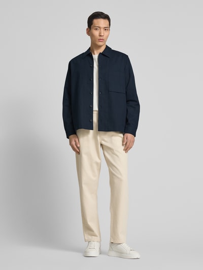 Samsøe Samsøe Regular fit overhemdjack met borstzak, model 'SADAMON' Donkerblauw - 1