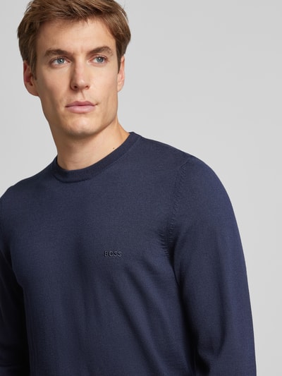 BOSS Gebreide pullover van scheerwol, model 'Botto' Marineblauw - 3