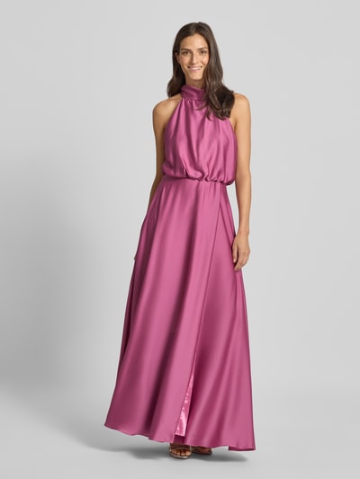 Swing Abendkleid in Wickel-Optik mit Stehkragen Pink 4