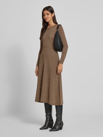 Lauren Ralph Lauren Midikleid aus Wolle mit Rundhalsausschnitt Modell 'VORLEY' Taupe 1