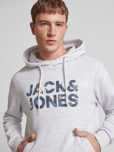 Jack & Jones Hoodie mit Label-Print Modell 'BRYAN' Hellgrau Melange 3