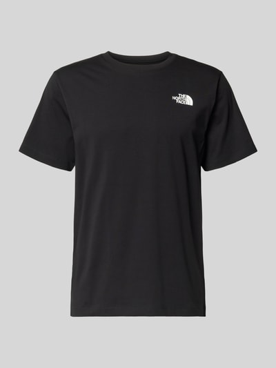 Produktfoto, Regular Fit T-Shirt mit Logo-Print von The North Face aus Baumwoll-Mix, schwarzer Stoff, Rundhalsausschnitt, Rückenlänge 69 cm bei Größe M.