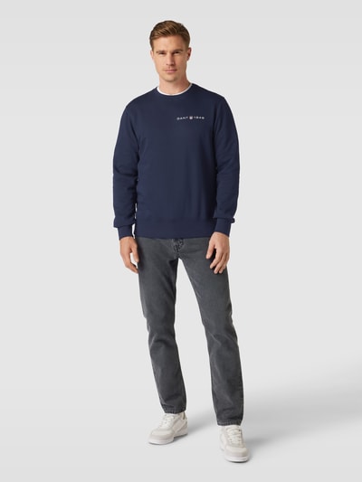 Gant Sweatshirt met labelprint Marineblauw - 1