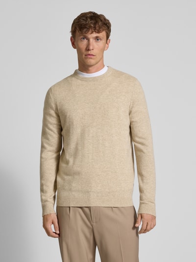 Christian Berg Men Regular Fit Kaschmirpullover mit Rundhalsausschnitt Camel Melange 4