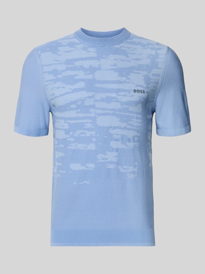 Produktfoto, Regular Fit T-Shirt aus Viskose-Mix Modell 'KN_Globe TS' von BOSS Green in hellblauer Strickoptik mit Label-Schriftzug.