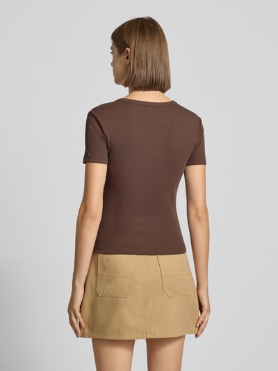 Only Slim fit T-shirt van katoenmix, model 'VAL LIFE' Chocoladebruin - 5