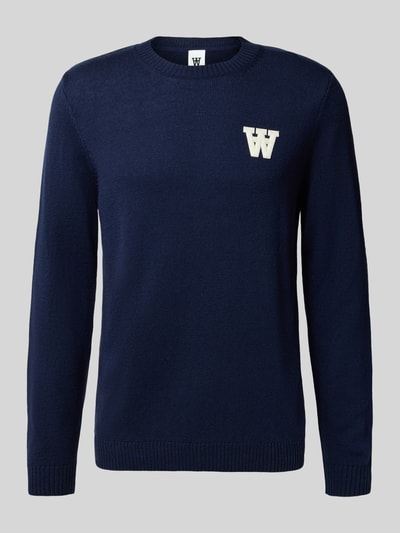 Wood Wood Gebreide pullover met stitching en ronde hals, model 'Tay' Marineblauw - 2