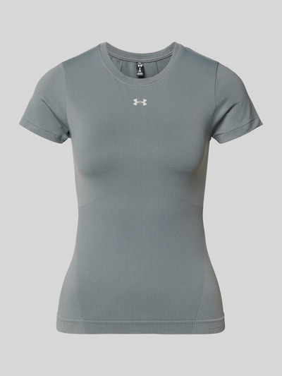 Produktfoto, T-shirt met ronde hals en logoprint van Under Armour, dames, materiaalmix met stretch, slim fit, ruglengte maat S 54 cm