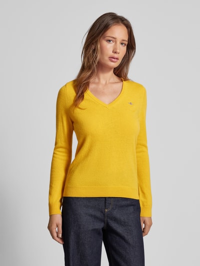 Gant Wollen pullover met V-hals Geel - 4