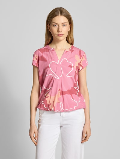 Tom Tailor Loose Fit Kurzarmbluse aus reiner Viskose mit Tunikakragen Pink 4