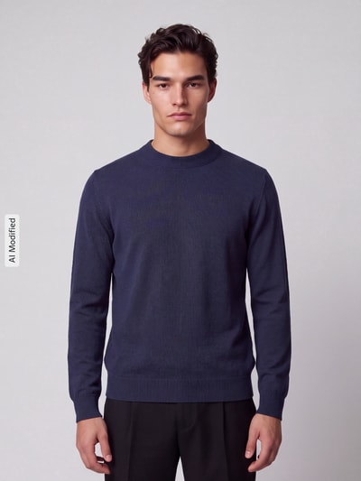 Selected Regular Fit Pullover aus reiner Baumwolle Modell 'TORINO' Dunkelblau 4