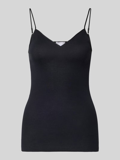 Produktfoto, Slim Fit Unterhemd mit Spaghettiträgern von Hanro z bawełny, krój slim fit, cienkie ramiączka, dekolt w serek, kolor czarny.