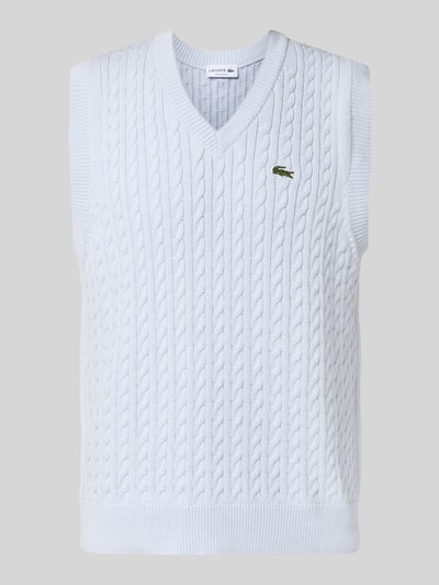 Produktfoto, Regular Fit Weste aus Baumwoll-Mix von Lacoste, Optik: Unifarben, Strickoptik mit Zopfmuster, Logo-Detail, gerippter Abschluss