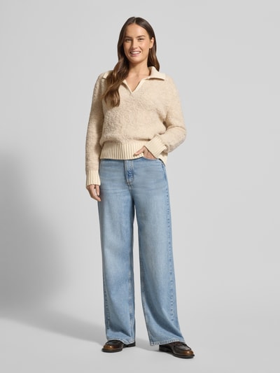 Tom Tailor Regular Fit sweter z mieszanki bawełny z kołnierzem polo Piaskowy 1
