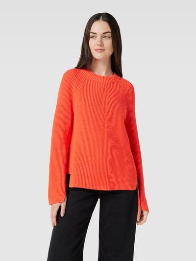 Oui Pullover met geribde ronde hals Koraal - 4