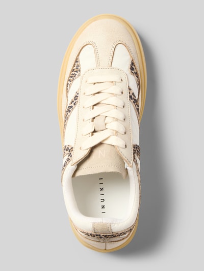 Produktfoto, Sneaker mit Gummisohle Modell 'LYNN PATCHWORK' von INUIKII im Patchwork-Design, beige und gemustert, Damen, Abgerundete-Spitze, Schnürung, Absatzhöhe: 4 cm, Schafthöhe: 7 cm, Schaftweite: 7 cm, Größe 40, Textur aus Glattleder und Wildleder