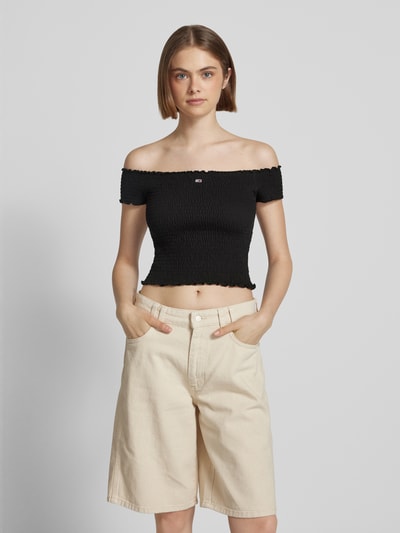 Tommy Jeans Top krótki o kroju slim fit z marszczonymi wstawkami Czarny 4