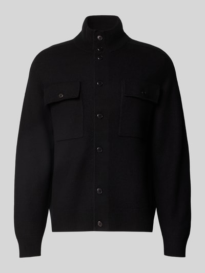 Produktfoto, Cardigan aus reinem Leinen von Filippa K in Schwarz mit Knopfleiste, Stehkragen, Pattentaschen und Strick-Optik, lockere Passform