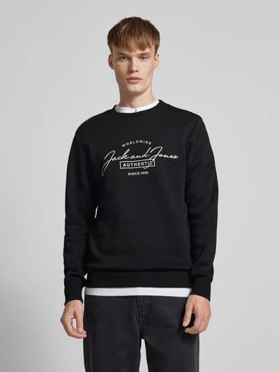 Jack & Jones Sweatshirt met labelprint, model 'FERRIS' Zwart - 4