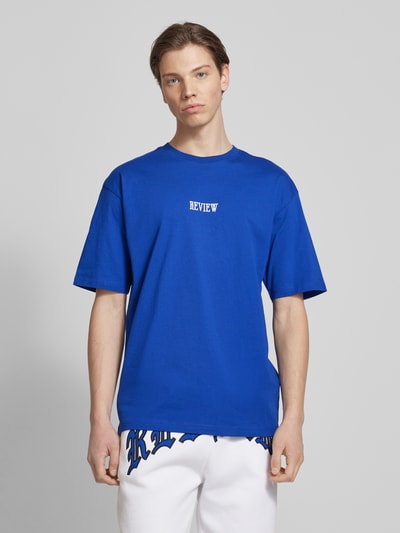 REVIEW T-shirt met labelstitching Koningsblauw - 4