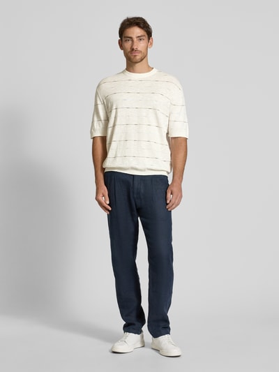 SELECTED HOMME Regular Fit Strickshirt aus Baumwoll-Leinen-Mix Modell 'BERG SUN' Sand 1