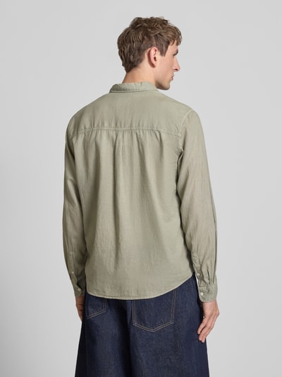 Pepe Jeans regular fit vrijetijdsoverhemd van mix van katoen en linnen model 'PAYTON' Olijfgroen - 5