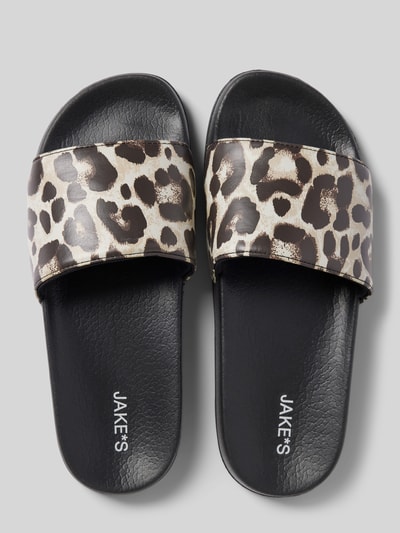 Jake*s Casual Slides mit Label-Print Black 4