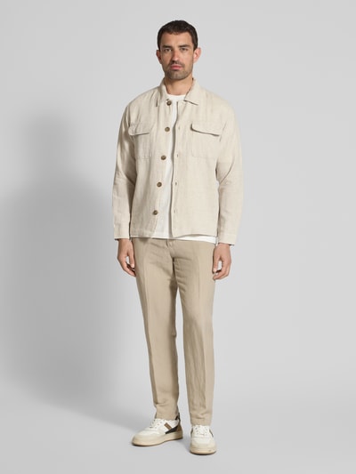 SELECTED HOMME Kurtka koszulowa lniana o kroju regular fit z kołnierzykiem typu kent model ‘LEROY SUN’ Beżowy 1