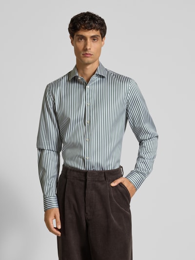 Jake*s Slim Fit Businesshemd mit Haifischkragen und extra langem Arm Dunkelgruen 4