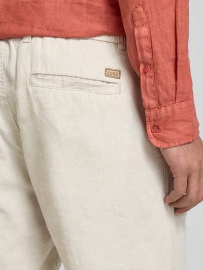 BOSS Orange Tapered fit korte linnen broek met elastische band Zand - 3