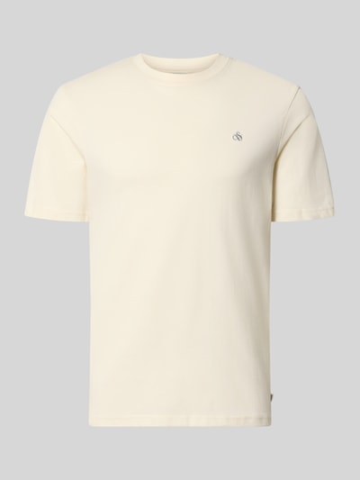 Produktfoto, Regular Fit T-Shirt aus reiner Baumwolle von Scotch & Soda in Creme mit Logo-Stitching und Rundhalsausschnitt, glatte Textur