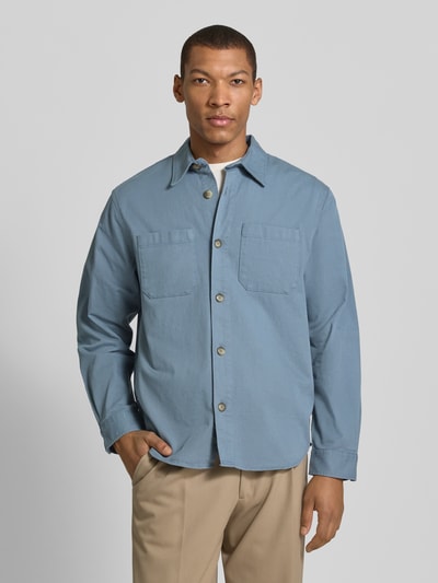 Selected Homme Krój regular fit koszula-kurtka z mieszanki bawełny organicznej model 'TRAVIS' Szaroniebieski 4