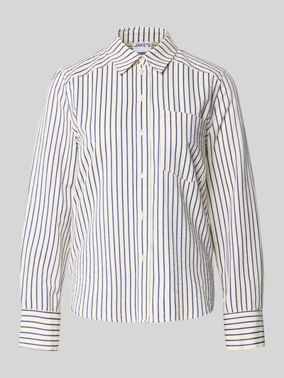 Produktfoto, Regular Fit Bluse mit Brusttasche von Jake*s Casual, biało-granatowe paski, kołnierzyk koszulowy, materiał z domieszką wiskozy
