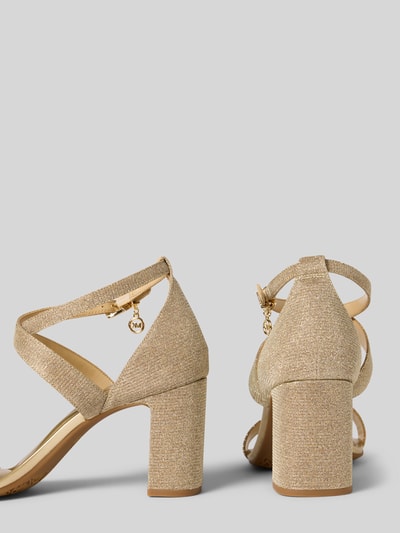 Produktfoto, Sandalette mit Blockabsatz Modell 'ALEXA' von MICHAEL Michael Kors in Gold, abgerundete Spitze, Riemen mit Dornschließe, grobe Glitzer-Textur