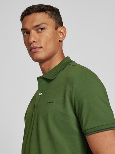 Gant Poloshirt met labelstitching, model 'TIPPING' Olijfgroen - 3