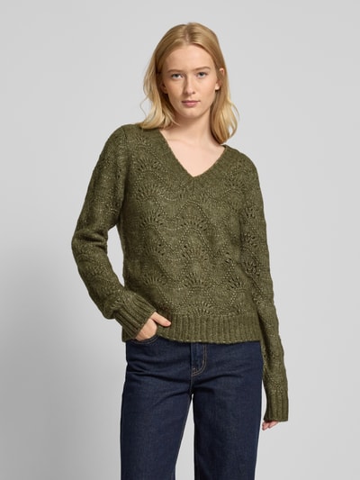 Pieces Regular Fit Strickpullover mit Fallmaschenmuster Modell 'BIBBI' Dunkelgruen 4