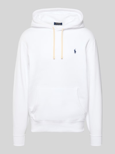 Produktfoto, weißer Regular Fit Hoodie aus Baumwoll-Mix von Polo Ralph Lauren mit Kängurutasche, Logo-Detail, Kapuze und Rippbündchen.
