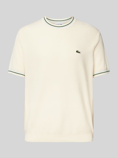 Lacoste T-shirt z prążkowanymi wykończeniami Złamany biały 2