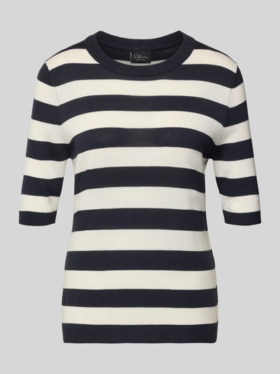 Productfoto, Regular Fit Pullover aus Baumwoll-Modal-Mix van s.Oliver BLACK LABEL met all-over streeppatroon, gebreide structuur, ronde hals, korte mouw, geribde boorden