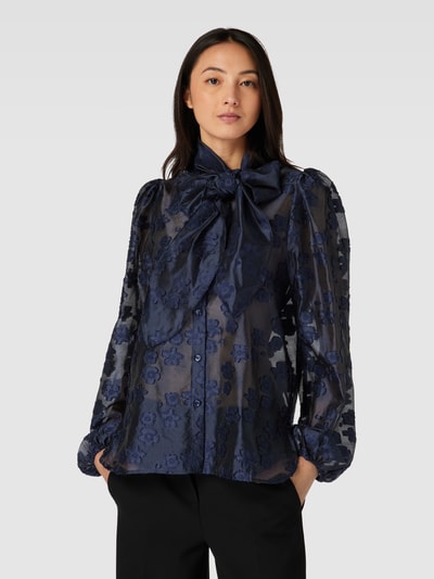 Stella Nova Comfortabele blouse met gebloemd stitchingmotief, model 'Erina' Marineblauw - 4