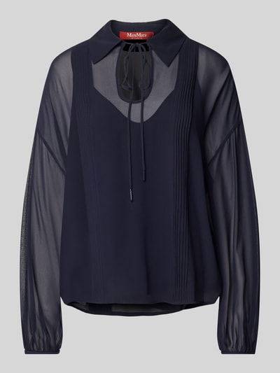 Max Mara Studio Regular fit blouse met platte kraag, model 'VALDAI' Donkerblauw - 2