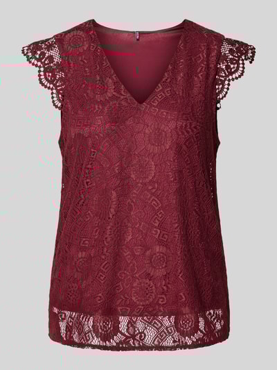 Pieces Regular fit blouseshirt met kant, model 'OLLINE' Donkerrood - 2